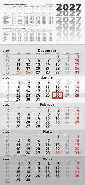 Produktbild: rido/id&eacute; 7033520007 5-Monatskalender 2027 grau, 300&times;630 mm