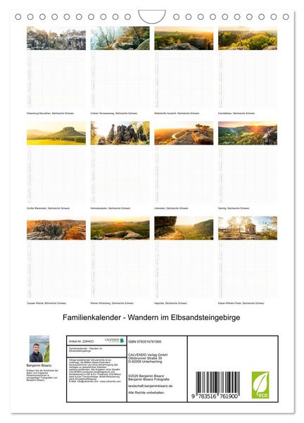 Produktbild: Familienkalender - Wandern im Elbsandsteingebirge (Wandkalender 2027 DIN A4 hoch), CALVENDO Monatskalender