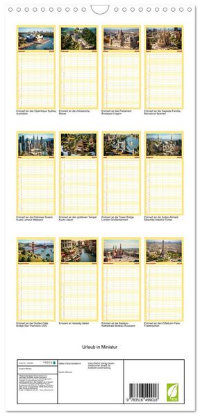 Produktbild: Familienplaner 2026 - Urlaub in Miniatur mit 5 Spalten (Wandkalender, 21 x 45 cm) CALVENDO