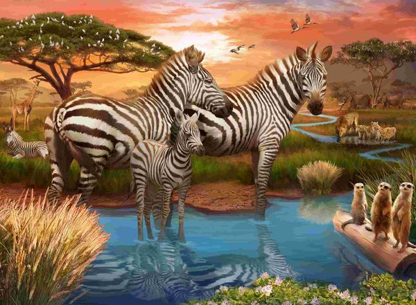 Produktbild: Erwachsenenpuzzle 500 Teile - Zebras am Wasserloch