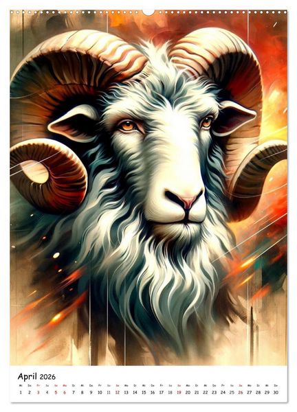 Produktbild: Sternzeichen - Ein Jahr unter den Sternen mit von KI gemalten Tierkreiszeichen (hochwertiger Premium Wandkalender 2026 DIN A2 hoch), Kunstdruck in Hochglanz