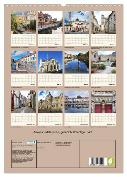 Produktbild: Amiens - Malerische, geschichtstr&auml;chtige Stadt (hochwertiger Premium Wandkalender 2026 DIN A2 hoch), Kunstdruck in Hochglanz
