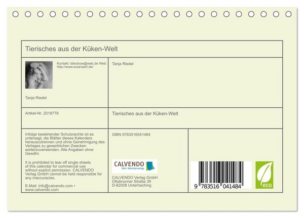 Produktbild: Tierisches aus der K&uuml;ken-Welt (Tischkalender 2026 DIN A5 quer), CALVENDO Monatskalender