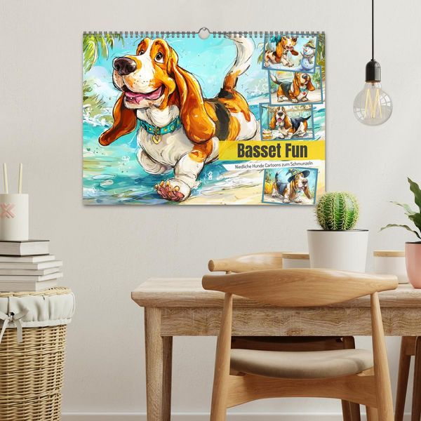 Produktbild: Basset Fun. Niedliche Hunde Cartoons zum Schmunzeln (Wandkalender 2026 DIN A3 quer), CALVENDO Monatskalender