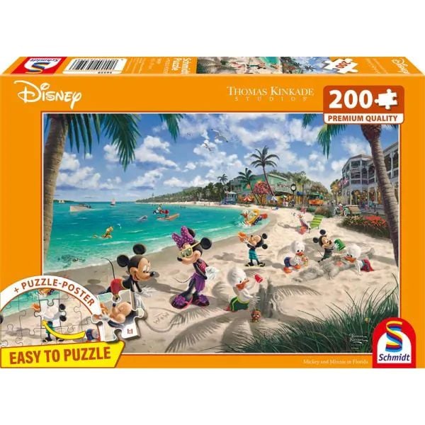 Schmidt 56559 - Disney, Mickey and Minnie in Florida, Puzzle mit Poster, 200 Teile aus NATPAX® Graspappe