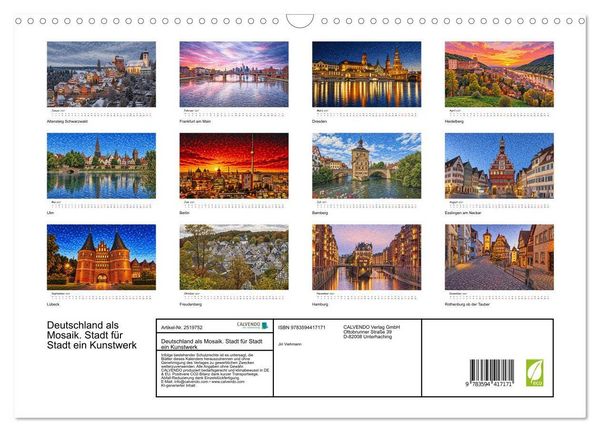 Produktbild: Deutschland als Mosaik. Stadt f&uuml;r Stadt ein Kunstwerk (Wandkalender 2027 DIN A3 quer), CALVENDO Monatskalender