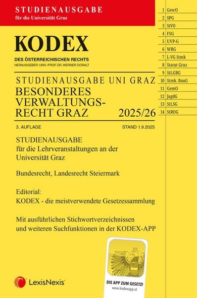 Produktbild: KODEX Besonderes Verwaltungsrecht Graz 2025/26 - inkl. App