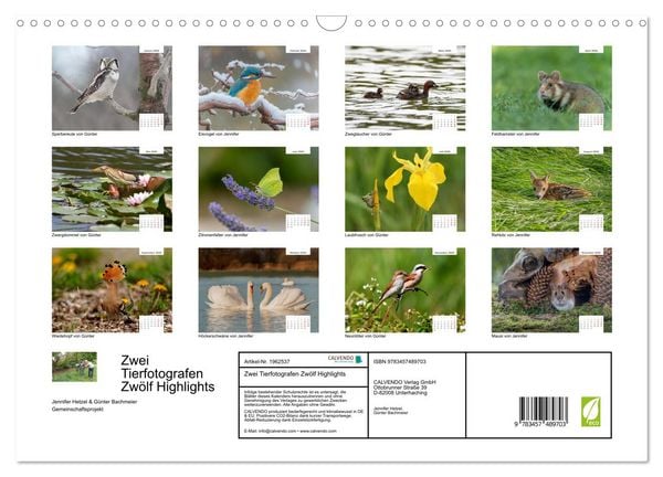 Produktbild: Zwei Tierfotografen Zw&ouml;lf Highlights (Wandkalender 2026 DIN A3 quer), CALVENDO Monatskalender