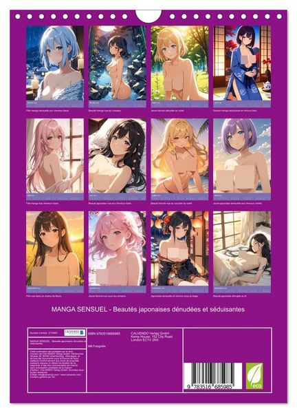 Produktbild: MANGA SENSUEL - Beaut&eacute;s japonaises d&eacute;nud&eacute;es et s&eacute;duisantes (Calendrier mural 2026 DIN A4 horizontal), CALVENDO calendrier mensuel