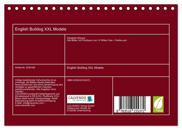 Produktbild: English Bulldog XXL Models (Tischkalender 2026 DIN A5 quer), CALVENDO Monatskalender