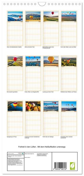 Produktbild: Familienplaner 2026 - Freiheit in den L&uuml;ften . Mit dem Hei&szlig;luftballon unterwegs mit 5 Spalten (Wandkalender, 21 x 45 cm) CALVENDO