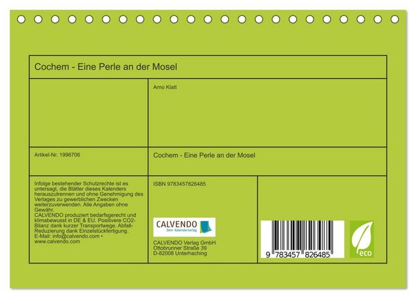Produktbild: Cochem - Eine Perle an der Mosel (Tischkalender 2026 DIN A5 quer), CALVENDO Monatskalender