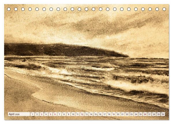 Produktbild: Pausen f&uuml;r deine Seele - Seelenlandschaften in Sepia - Ein Jahr der Ruhe mit Kohlezeichnungen (Tischkalender 2026 DIN A5 quer), CALVENDO Monatskalender
