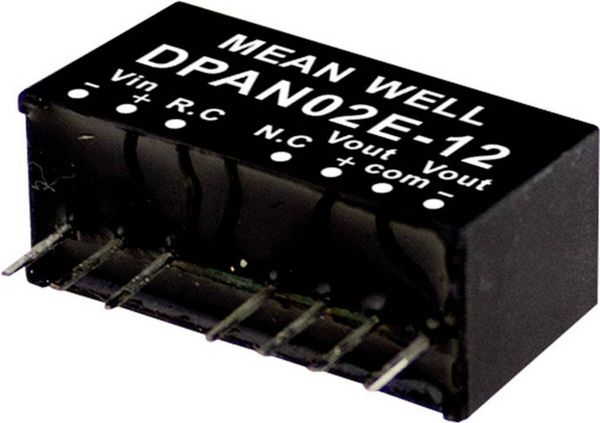 Produktbild: MEAN WELL DPAN02A-12 DC/DC-Wandlermodul 83mA 2W Anzahl Ausg&auml;nge: 2 x Inhalt 1St.