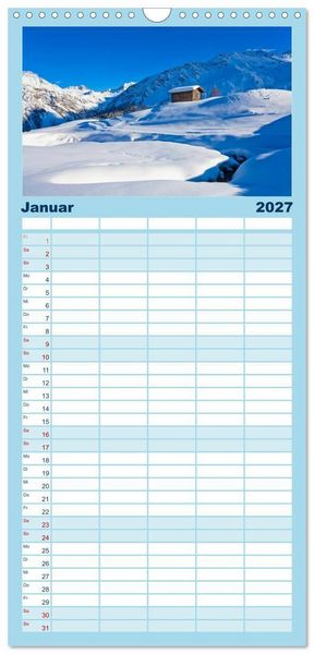 Produktbild: Familienplaner 2027 - Graub&uuml;nden Engadin mit 5 Spalten (Wandkalender, 21 x 45 cm) CALVENDO