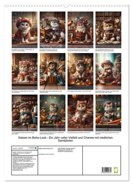 Produktbild: Katzen im Boho-Look - Ein Jahr voller Vielfalt und Charme mit niedlichen Samtpfoten (Wandkalender 2026 DIN A2 hoch), CALVENDO Monatskalender