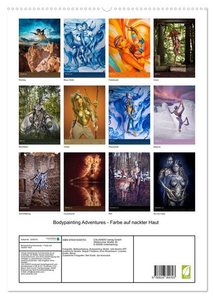 Produktbild: Bodypainting Adventures - Farbe auf nackter Haut (hochwertiger Premium Wandkalender 2026 DIN A2 hoch), Kunstdruck in Hochglanz