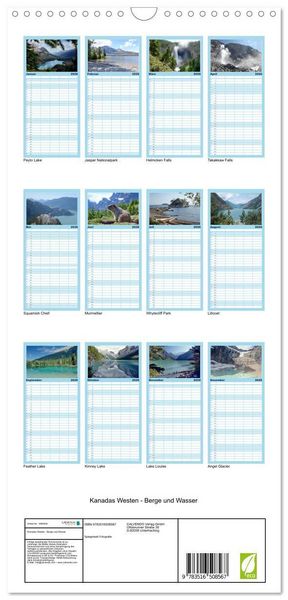 Produktbild: Familienplaner 2026 - Kanadas Westen - Berge und Wasser mit 5 Spalten (Wandkalender, 21 x 45 cm) CALVENDO