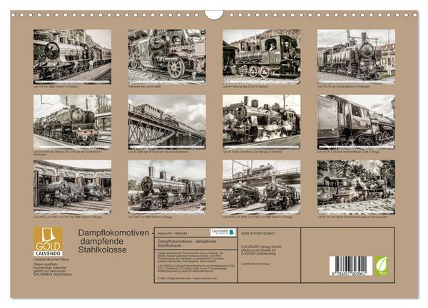 Produktbild: Dampflokomotiven - dampfende Stahlkolosse (Wandkalender 2026 DIN A3 quer), CALVENDO Monatskalender