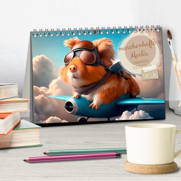 Produktbild: M&auml;rchenhafte Merlis - Schweinegeile Illustrationen (Tischkalender 2026 DIN A5 quer), CALVENDO Monatskalender