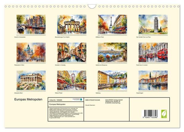 Produktbild: Europas Metropolen (Wandkalender 2026 DIN A3 quer), CALVENDO Monatskalender