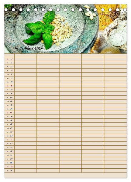 Produktbild: Italienische K&uuml;che mit Familienplaner (Tischkalender 2026 DIN A5 hoch), CALVENDO Monatskalender