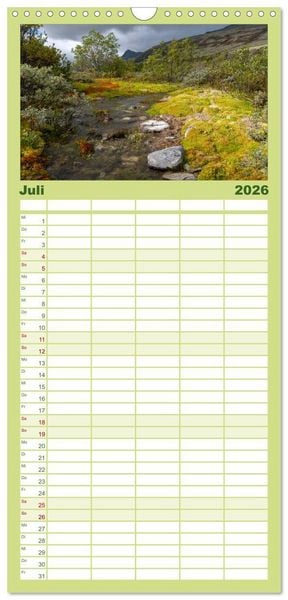 Produktbild: Familienplaner 2026 - Norwegische Landschaften mit 5 Spalten (Wandkalender, 21 x 45 cm) CALVENDO