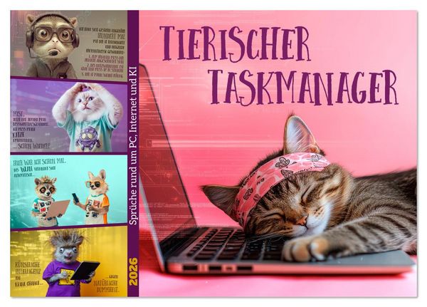 Produktbild: Tierischer Taskmanager (Tischkalender 2026 DIN A5 quer), CALVENDO Monatskalender