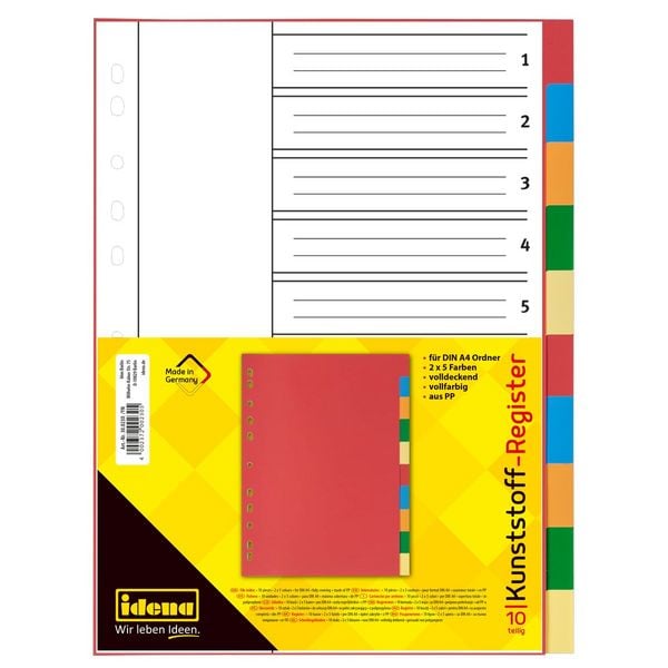 Produktbild: Idena Register aus Kunststoff 120&micro; 2x5 Farben DIN A4 10-teilig