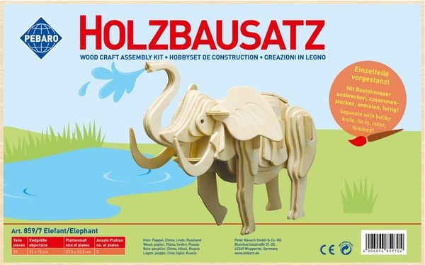 Produktbild: PEBARO 859/7 - Holzbausatz Elefant, 53 Teile, Holzkonstruktion zum Zusammenstecken