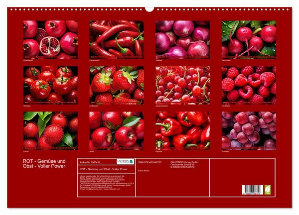 Produktbild: ROT - Gem&uuml;se und Obst - Voller Power (Wandkalender 2026 DIN A2 quer), CALVENDO Monatskalender