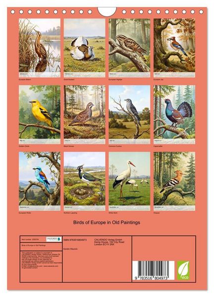 Produktbild: Birds of Europe in Old Paintings (Wall Calendar 2027 DIN A4 portrait), CALVENDO 12 Month Wall Calendar