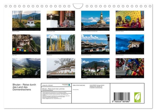 Produktbild: Bhutan - Reise durch das Land des Donnerdrachens (Wandkalender 2026 DIN A4 quer), CALVENDO Monatskalender