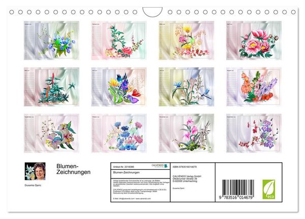 Produktbild: Blumen-Zeichnungen (Wandkalender 2026 DIN A4 quer), CALVENDO Monatskalender