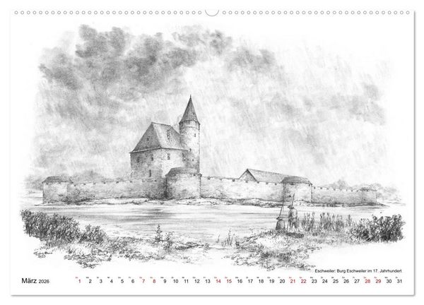 Produktbild: ZeitZeichnen: Burgen und Befestigungen in der Aachener Region (hochwertiger Premium Wandkalender 2026 DIN A2 quer), Kunstdruck in Hochglanz