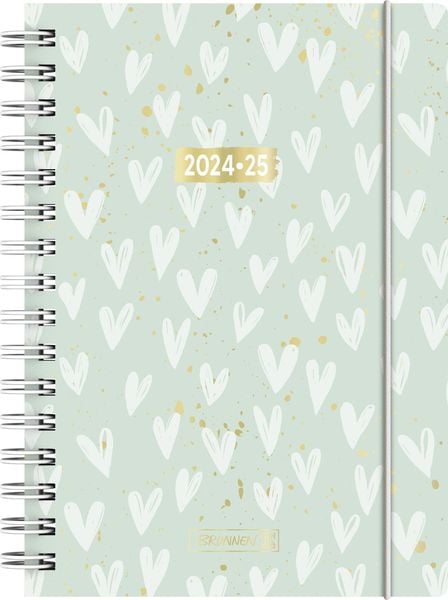 Schülerkalender 2024/2025 'Hearts', 1 Seite = 1 Tag, A5, 352 Seiten, mint