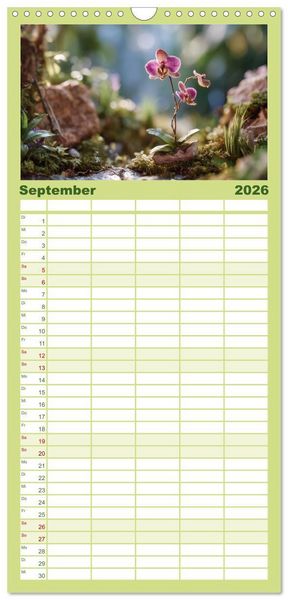 Produktbild: Familienplaner 2026 - Im Schatten der Orchidee mit 5 Spalten (Wandkalender, 21 x 45 cm) CALVENDO