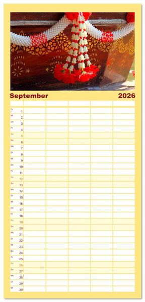 Produktbild: Familienplaner 2026 - Asien - Farbenfrohe Blumenketten mit 5 Spalten (Wandkalender, 21 x 45 cm) CALVENDO