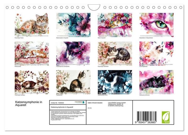 Produktbild: Katzensymphonie in Aquarell (Wandkalender 2026 DIN A4 quer), CALVENDO Monatskalender