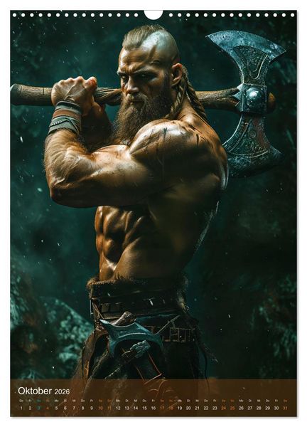 Produktbild: Wikinger - Fantasie Nordm&auml;nner mit Tattoo, Axt und Schwert (Wandkalender 2026 DIN A3 hoch), CALVENDO Monatskalender
