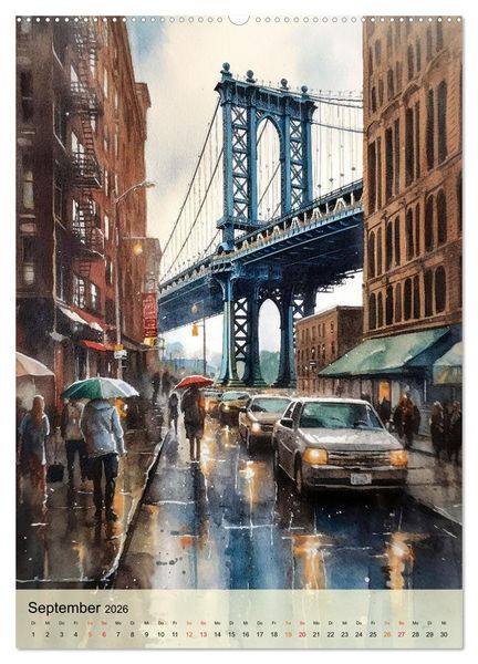 Produktbild: New York - ein Regentag (hochwertiger Premium Wandkalender 2026 DIN A2 hoch), Kunstdruck in Hochglanz