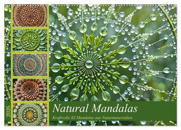 Produktbild: Natural Mandalas - Kraftvolle KI Mandalas aus Naturmaterialien (Wandkalender 2026 DIN A2 quer), CALVENDO Monatskalender