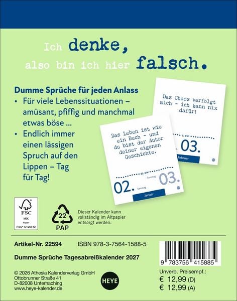Produktbild: Dumme Spr&uuml;che f&uuml;r jeden Anlass Tagesabrei&szlig;kalender 2027