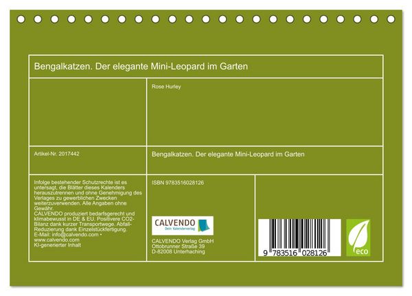 Produktbild: Bengalkatzen. Der elegante Mini-Leopard im Garten (Tischkalender 2026 DIN A5 quer), CALVENDO Monatskalender