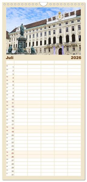 Produktbild: Familienplaner 2026 - Bezauberndes Wien mit 5 Spalten (Wandkalender, 21 x 45 cm) CALVENDO