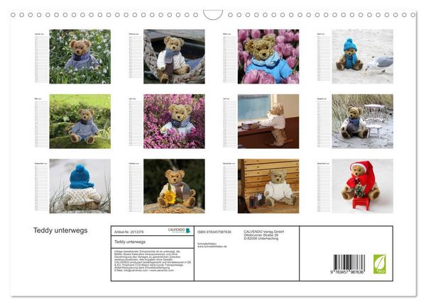 Produktbild: Teddy unterwegs (Wandkalender 2026 DIN A3 quer), CALVENDO Monatskalender