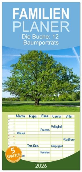 Produktbild: Familienplaner 2026 - Die Buche: 12 Baumportr&auml;ts mit 5 Spalten (Wandkalender, 21 x 45 cm) CALVENDO