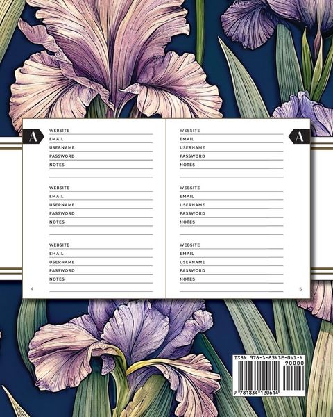 Produktbild: XL Large Print Password Tracker (Purple Irises on Navy)