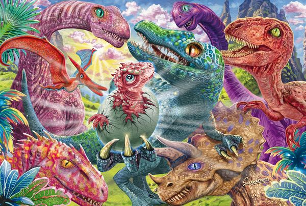 Produktbild: Kinderpuzzle Kleine Dinos, gro&szlig;e Abenteuer 36,1x24,3cm 100 Teile