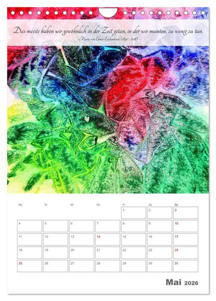 Produktbild: Farben der Achtsamkeit - Farbenreiche Aquarell-Tr&auml;ume mit Zitaten zur inneren Ruhe (Wandkalender 2026 DIN A4 hoch), CALVENDO Monatskalender